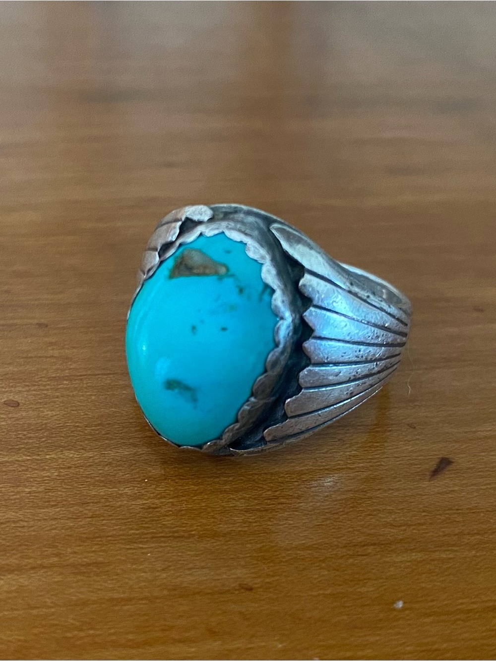 Vintage Native Turquoise and Sterling Silver Men's Statement Ring size 11.5